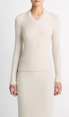 Cozy Rib High V-Neck Top-Sweaters-Vince-Black-XXS-Mercantile Portland