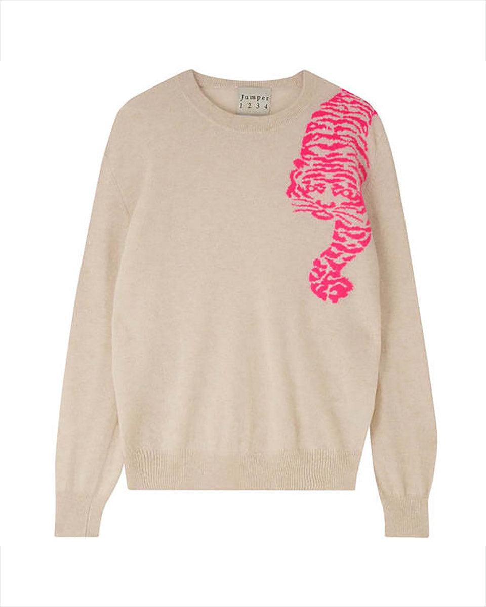 Creeping Tiger Cashmere Sweater-Sweaters-Jumper 1234-Oatmeal/Pink• Jumper 1234-1-Mercantile Portland