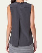 Crepe De Chine Pin Dot Blouse with Ruffle Details-Clothing-Akris Punto-Black/Cream-2-Mercantile Portland