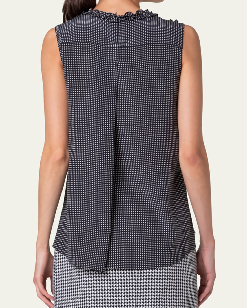 Crepe De Chine Pin Dot Blouse with Ruffle Details-Tops-Akris Punto-Black/Cream-2-Mercantile Portland