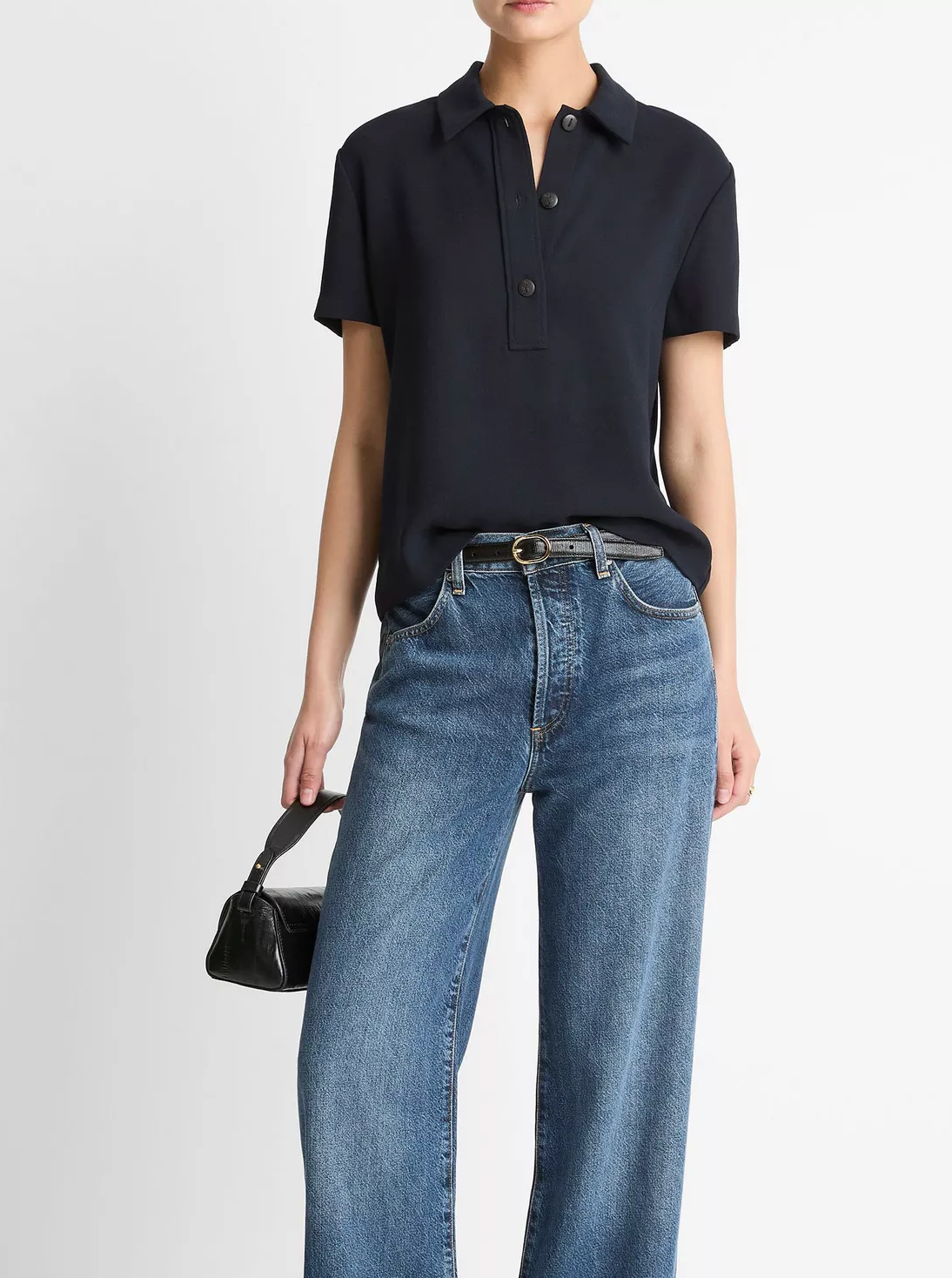 Crepe Polo Shirt-Tops-Vince-Coastal Blue-XS-Mercantile Portland