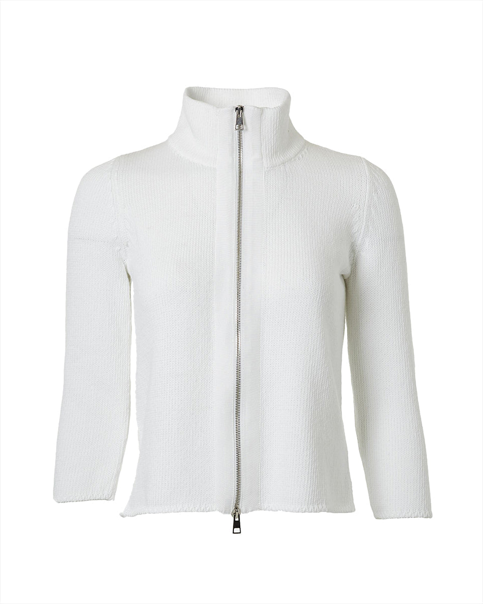 Creta Zip Cardigan in White-Clothing-Amina Rubinacci-White-40-Mercantile Portland