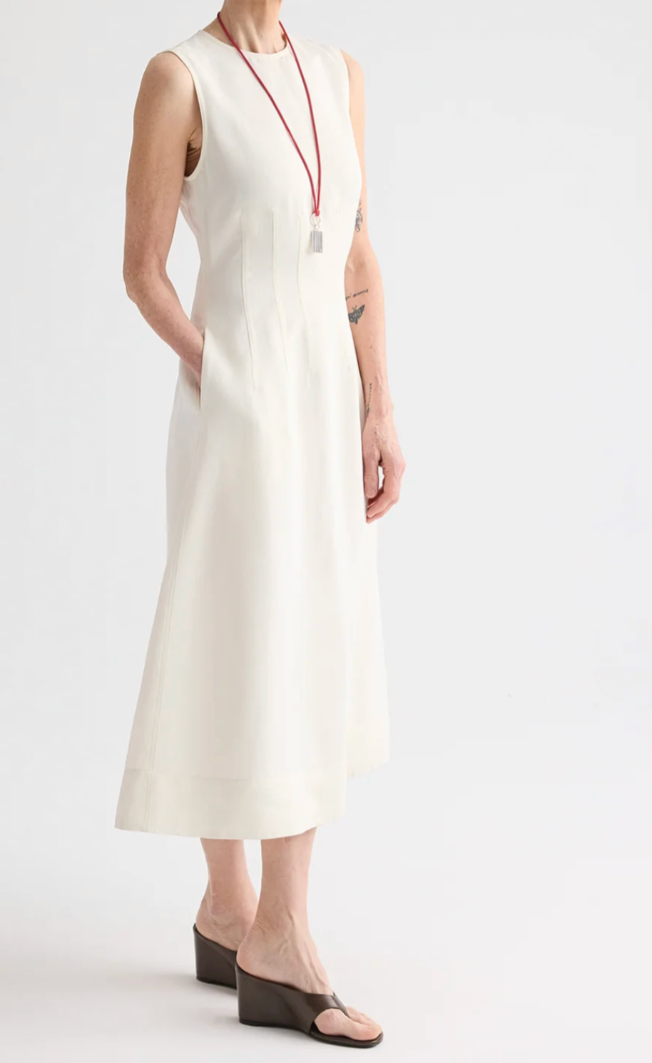 Crew Neck Dress with Darts-staging-TWP-Bone-4-Mercantile Portland