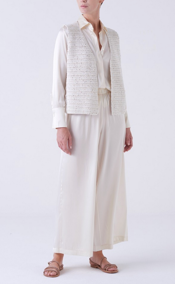 Crocheted Organic Cotton Vest-Sweaters-Amina Rubinacci-Vanilla-42-Mercantile Portland