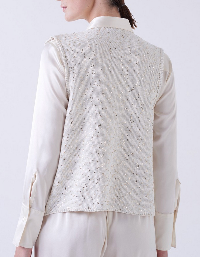 Crocheted Organic Cotton Vest-Sweaters-Amina Rubinacci-Vanilla-42-Mercantile Portland