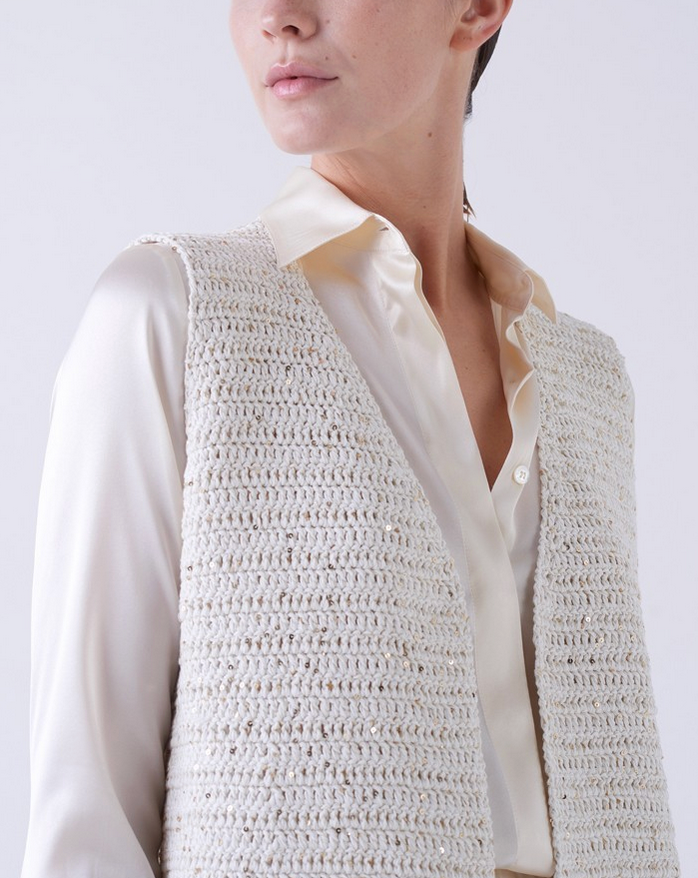 Crocheted Organic Cotton Vest-Sweaters-Amina Rubinacci-Vanilla-42-Mercantile Portland