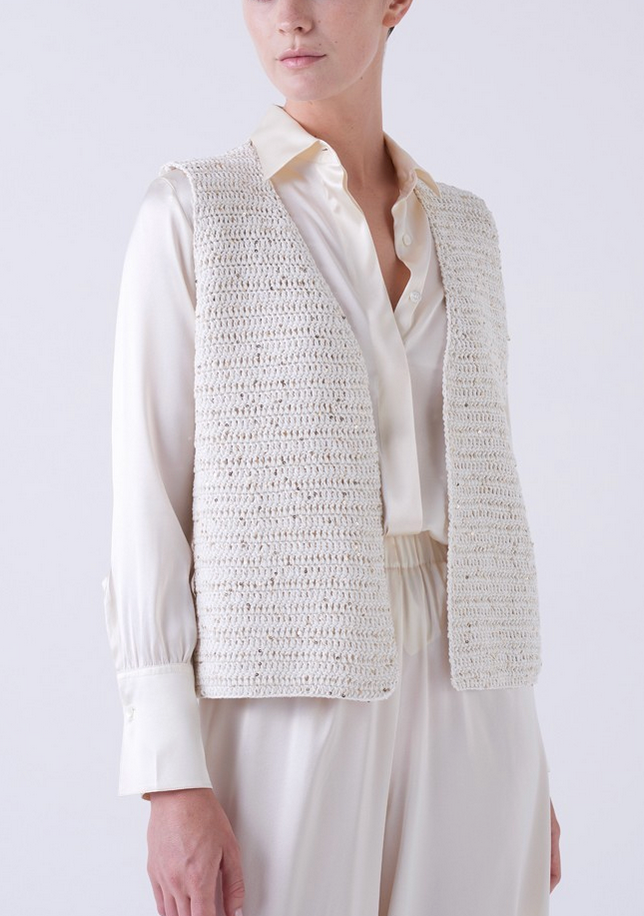 Crocheted Organic Cotton Vest-Sweaters-Amina Rubinacci-Vanilla-42-Mercantile Portland