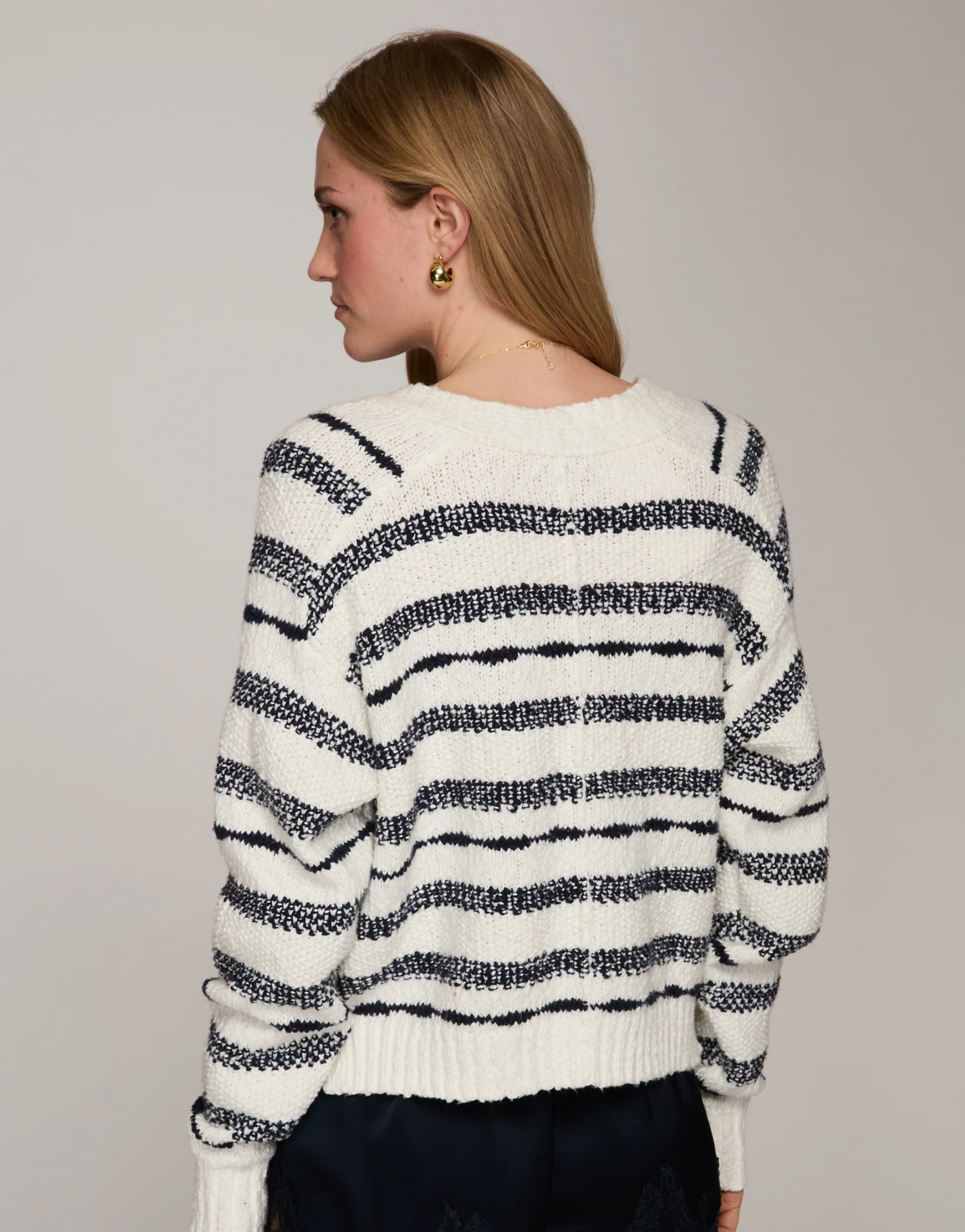 Cropped 2-Tone Cardigan-Sweaters-Autumn Cashmere-White/Navy-XS-Mercantile Portland