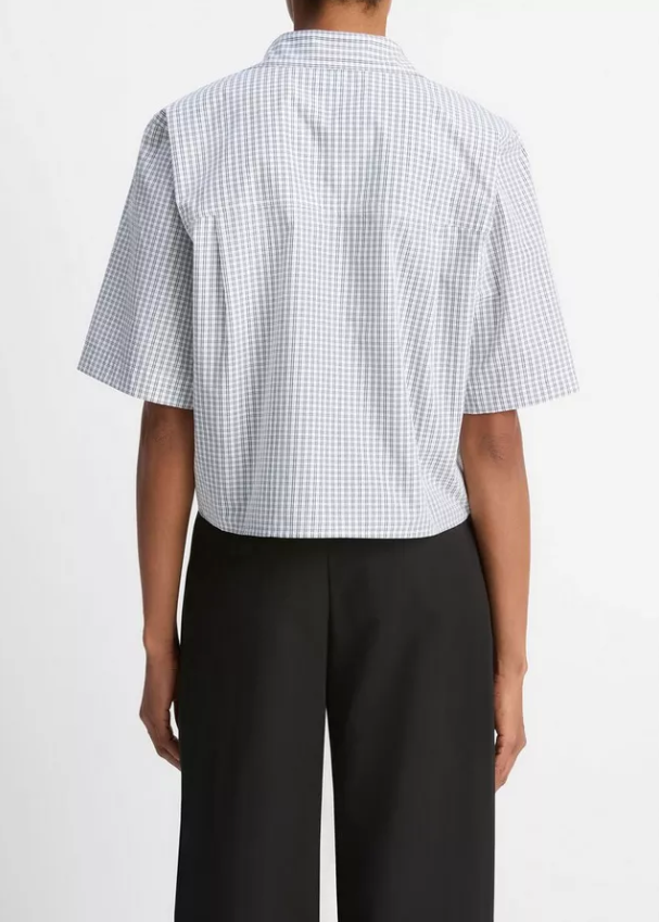 Cropped Check Shirt-Clothing-Vince-Off White Coastal-XXS-Mercantile Portland