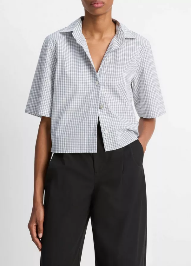 Cropped Check Shirt-Clothing-Vince-Off White Coastal-XXS-Mercantile Portland