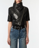 Cropped Leather Jacket in Black-Outerwear-Yigal Azrouel-Black-4-Mercantile Portland