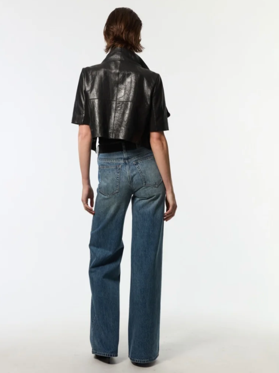 Cropped Leather Jacket in Black-Outerwear-Yigal Azrouel-Black-4-Mercantile Portland