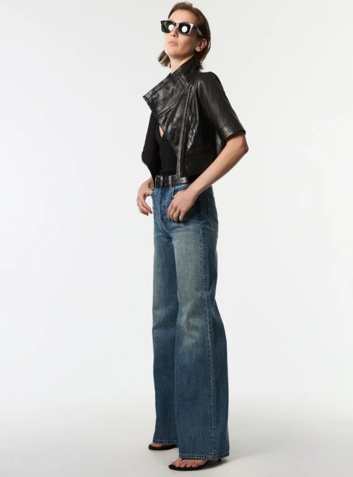 Cropped Leather Jacket in Black-Outerwear-Yigal Azrouel-Black-4-Mercantile Portland