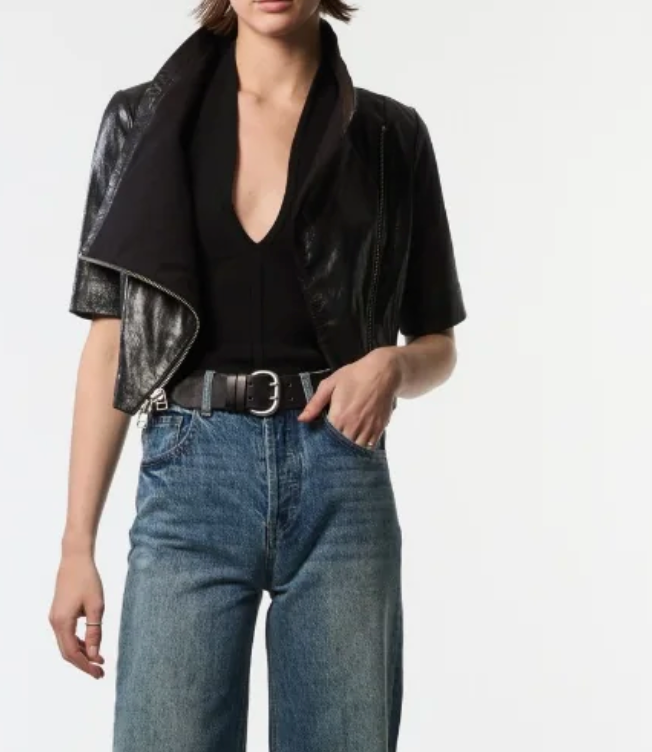 Cropped Leather Jacket in Black-Outerwear-Yigal Azrouel-Black-4-Mercantile Portland
