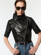 Cropped Leather Jacket in Black-Outerwear-Yigal Azrouel-Black-4-Mercantile Portland