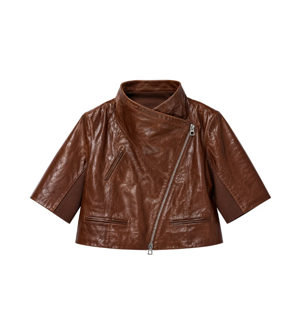 Cropped Leather Jacket in Chocolate Brown-Outerwear-Yigal Azrouel-Chocolate Brown-4-Mercantile Portland