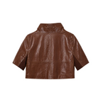 Cropped Leather Jacket in Chocolate Brown-Outerwear-Yigal Azrouel-Chocolate Brown-4-Mercantile Portland