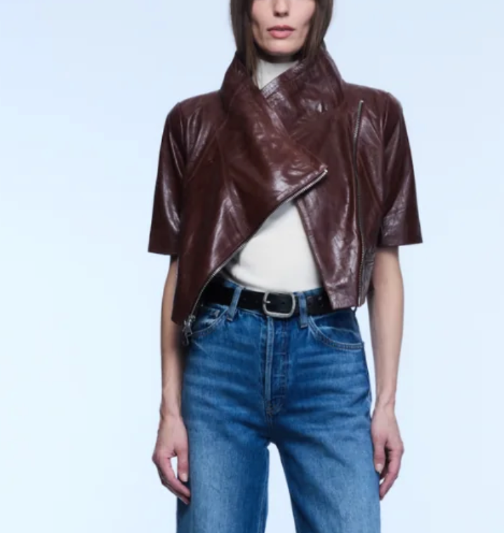 Cropped Leather Jacket in Chocolate Brown-Outerwear-Yigal Azrouel-Chocolate Brown-4-Mercantile Portland