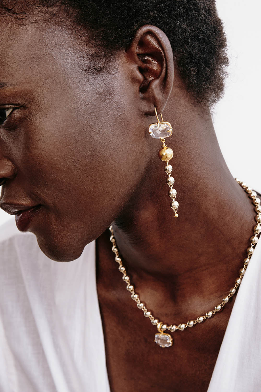 Crystal Earring with Gold Bead Drop-Jewelry-Chan Luu-Yellow Gold-OS-Mercantile Portland