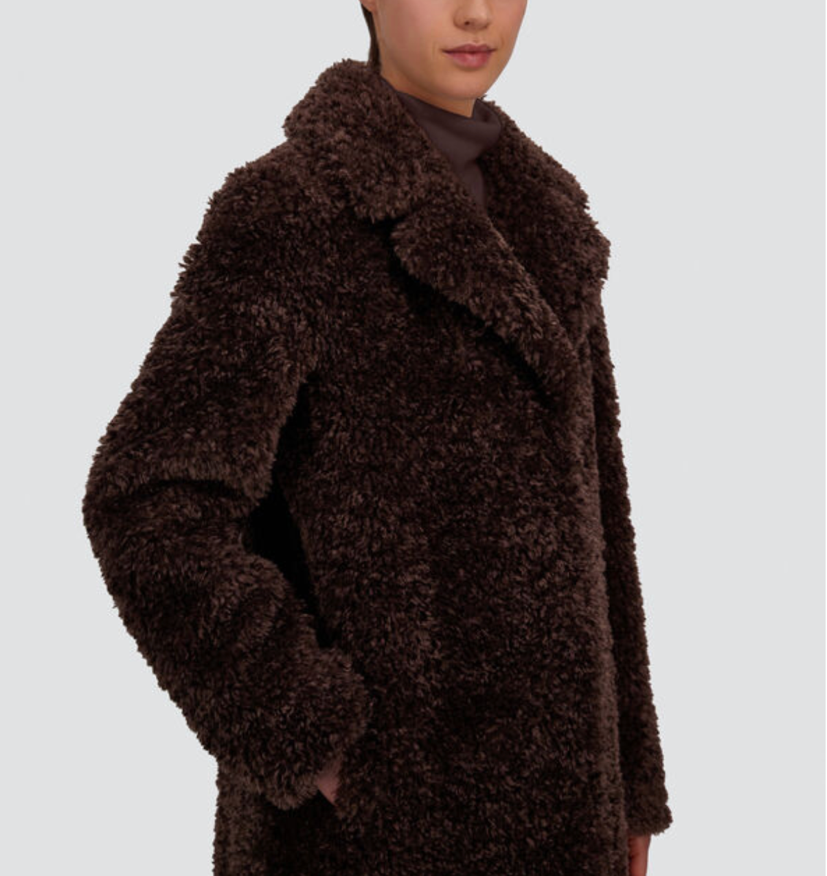 Curly Faux Fur Coat in Chocolate-Outerwear-Herno-Chocolate-36-Mercantile Portland