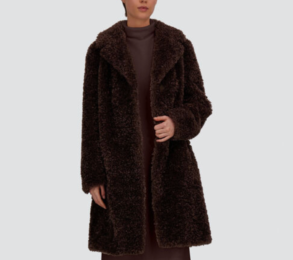 Curly Faux Fur Coat in Chocolate-Outerwear-Herno-Chocolate-36-Mercantile Portland