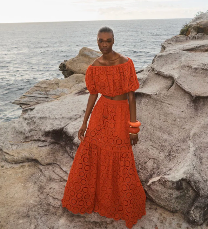 Cyprian Eyelet Skirt-Skirts and Shorts-Ilio Nema-Red-XS-Mercantile Portland