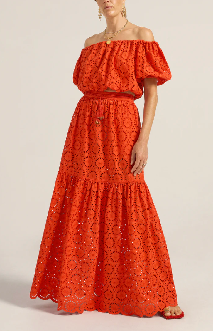 Cyprian Eyelet Skirt-Skirts and Shorts-Ilio Nema-Red-XS-Mercantile Portland