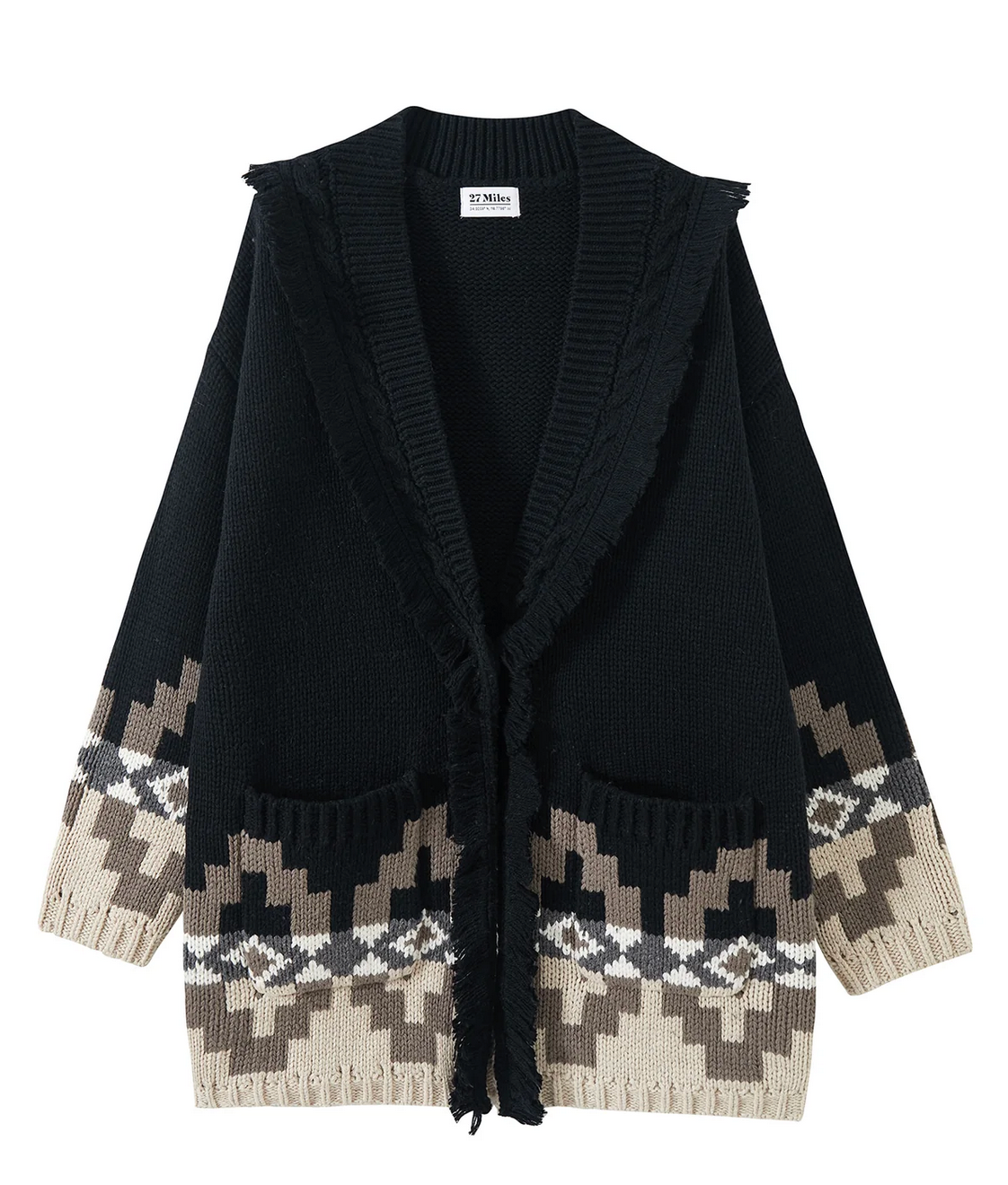 Demeree Cardigan with Southwestern Pattern-Staging-27 Miles-Black Combo-XS-Mercantile Portland