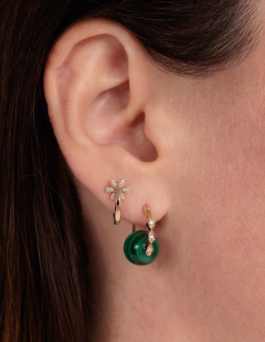 Diamond Daisy Post Huggies-Jewelry-Sydney Evan-Yellow Gold-OS-Mercantile Portland