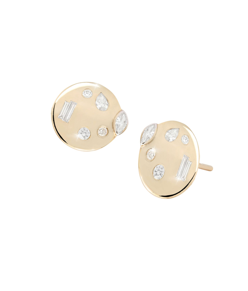Diamond Disc Mini Mélange Stud Earrings-Jewelry-RITIQUE-Yellow Gold-OS-Mercantile Portland