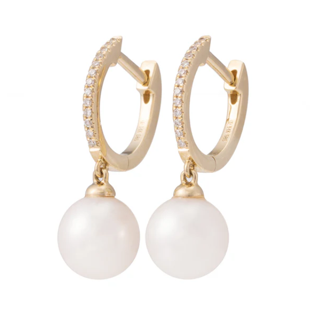 Diamond Huggie with Pearl Dangle-Jewelry-Zofia Day-Yellow Gold-OS-Mercantile Portland