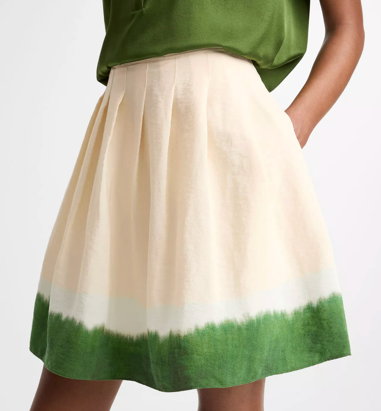 Dip-Dye Pleated Skirt-Skirts and Shorts-Vince-Porcelain / Herba-00-Mercantile Portland