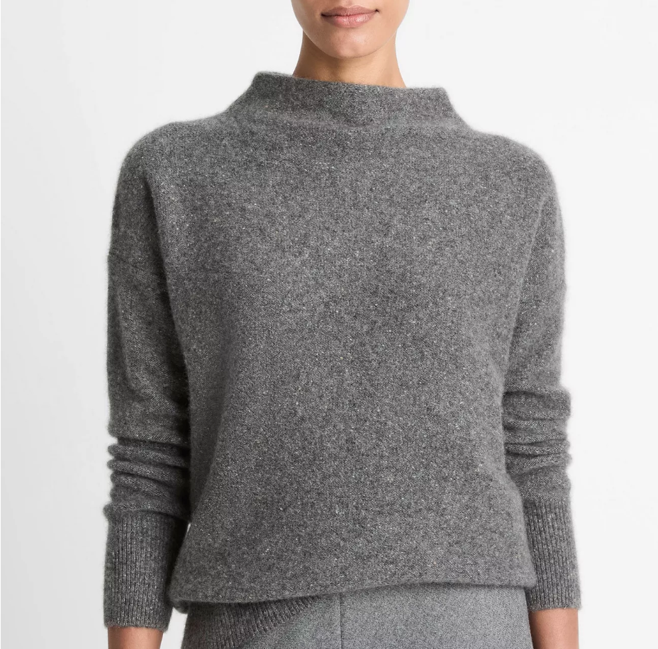 Donegal Cashmere Funnel Neck Sweater-Clothing-Vince-Medium Heather Grey Donegal-XXS-Mercantile Portland