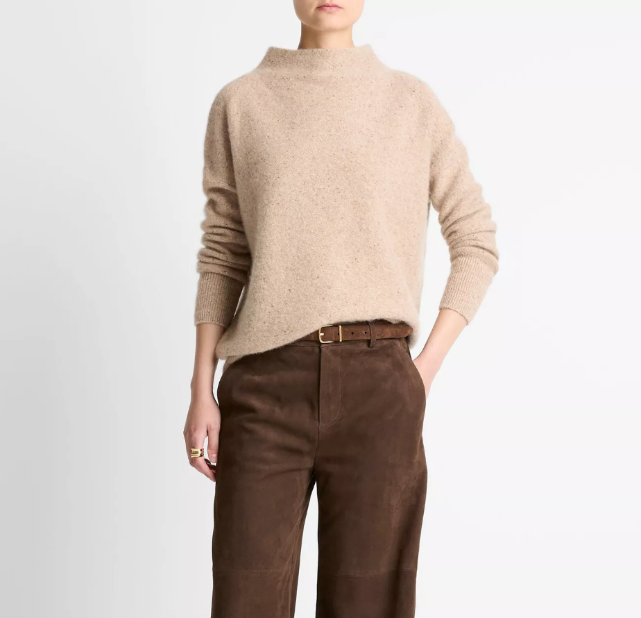 Donegal Cashmere Funnel Neck Sweater-Sweaters-Vince-Heather Oat Donegal-XXS-Mercantile Portland
