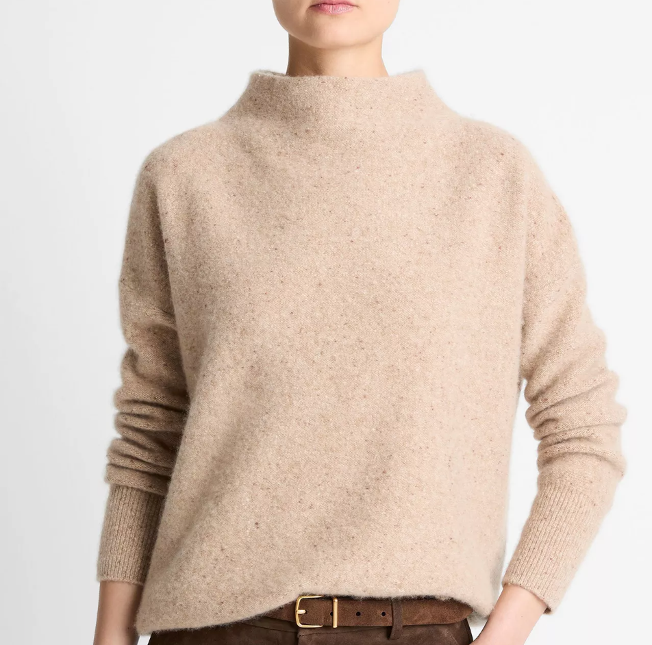 Donegal Cashmere Funnel Neck Sweater-Sweaters-Vince-Heather Oat Donegal-XXS-Mercantile Portland