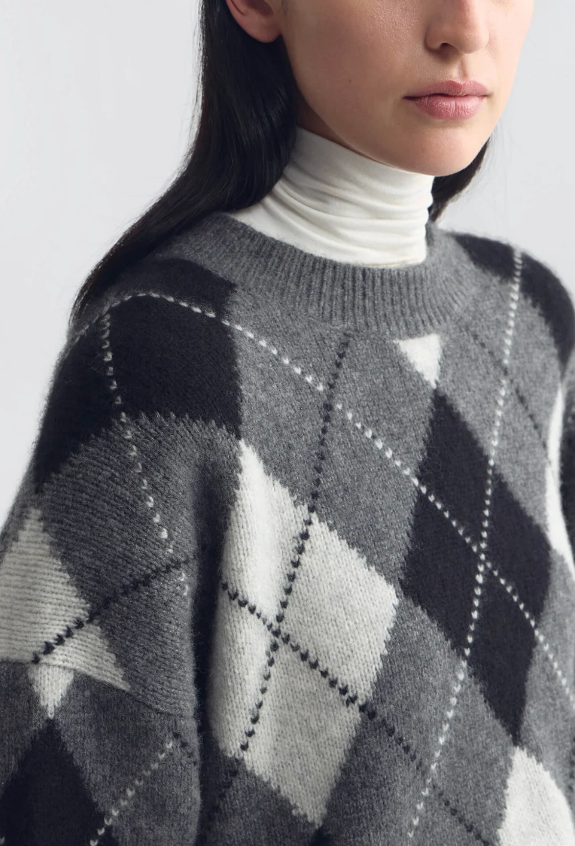 Donnika Argyle Sweater-Sweaters-Nili Lotan-Charcoal Grey-XS-Mercantile Portland