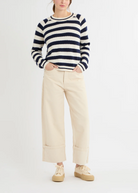 Dora Jumper in Navy Stripe-Sweaters-Cocoa Cashmere-Navy Stripe-XS-Mercantile Portland