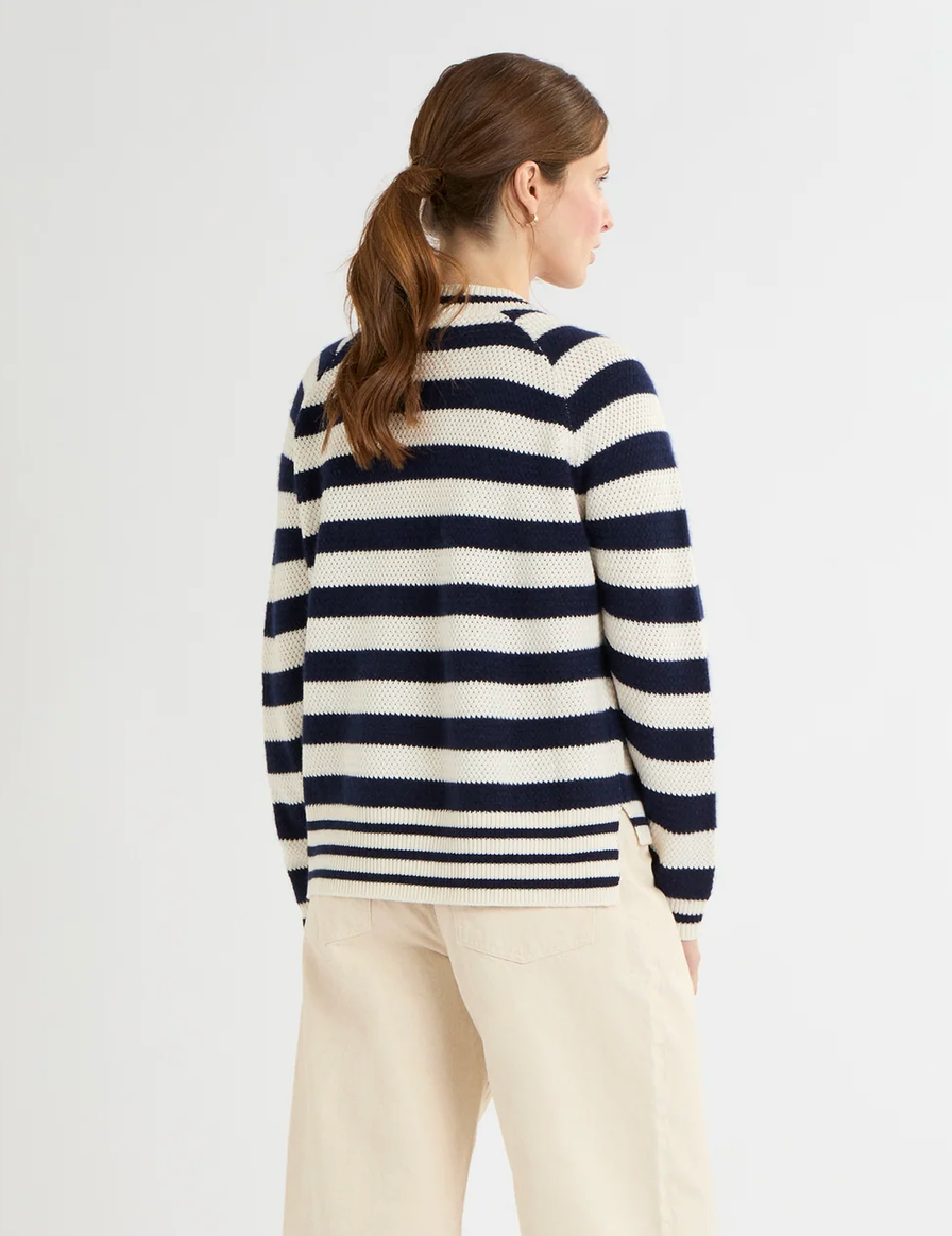 Dora Jumper in Navy Stripe-Sweaters-Cocoa Cashmere-Navy Stripe-XS-Mercantile Portland