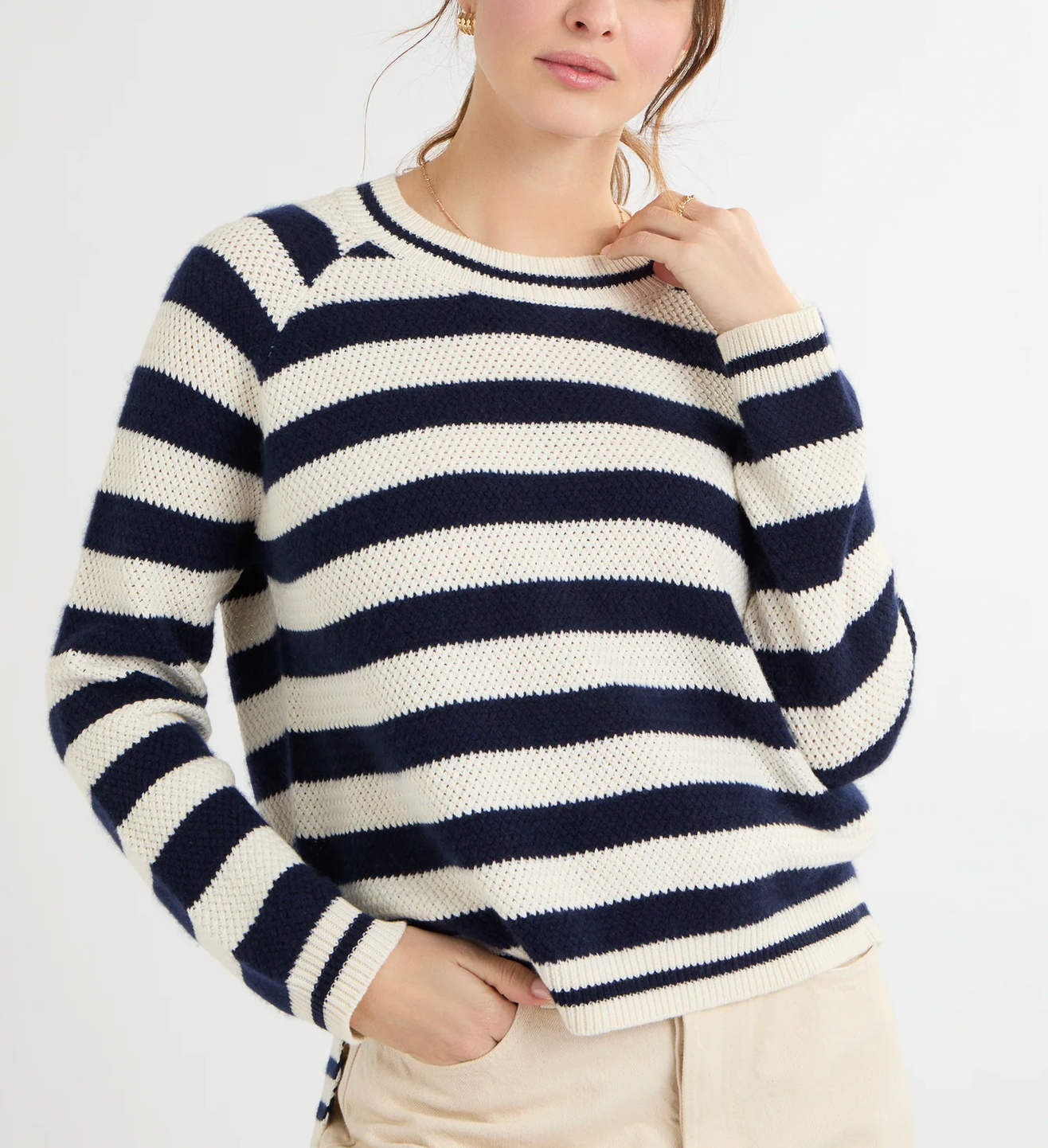 Dora Jumper in Navy Stripe-Sweaters-Cocoa Cashmere-Navy Stripe-XS-Mercantile Portland