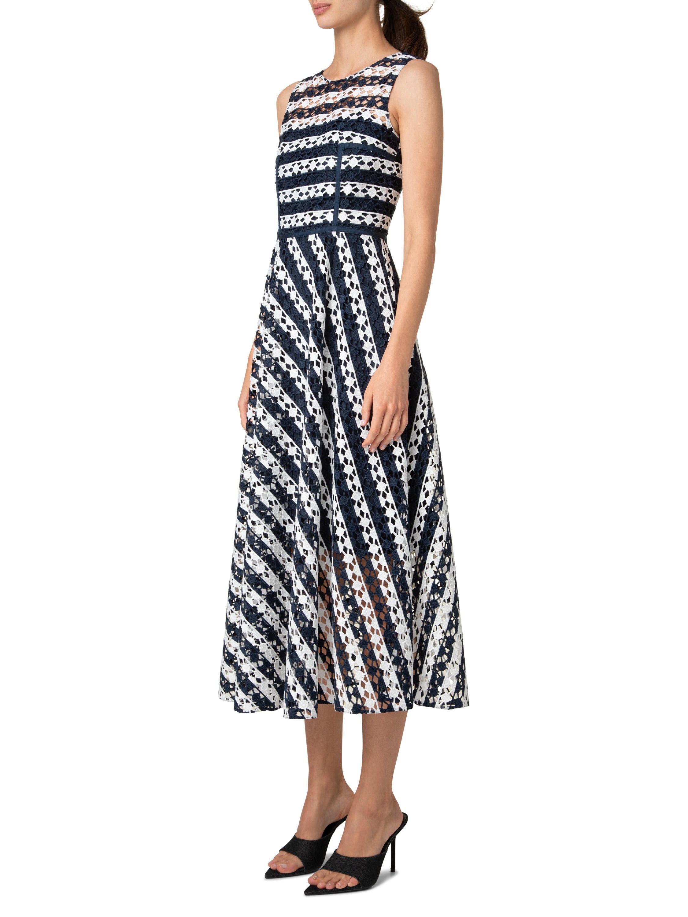 Dot Cut-Out Dress-Clothing-Akris Punto-Navy_Cream-2-Mercantile Portland