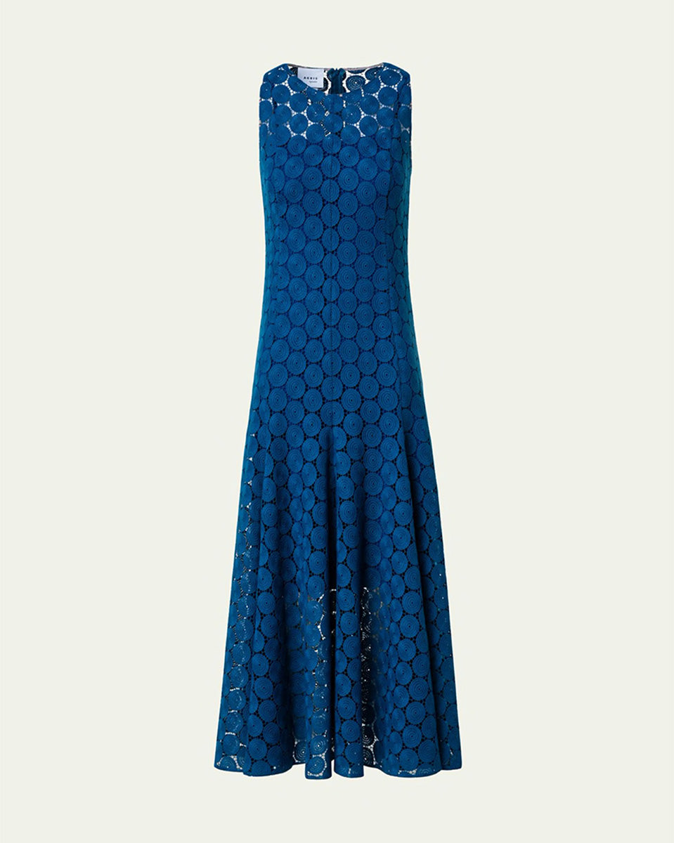 Dotted Guipure Lace Midi Dress-Dresses-Akris Punto-Medium Blue Denim • Akris Punto • Dotted Guipure-0-Mercantile Portland