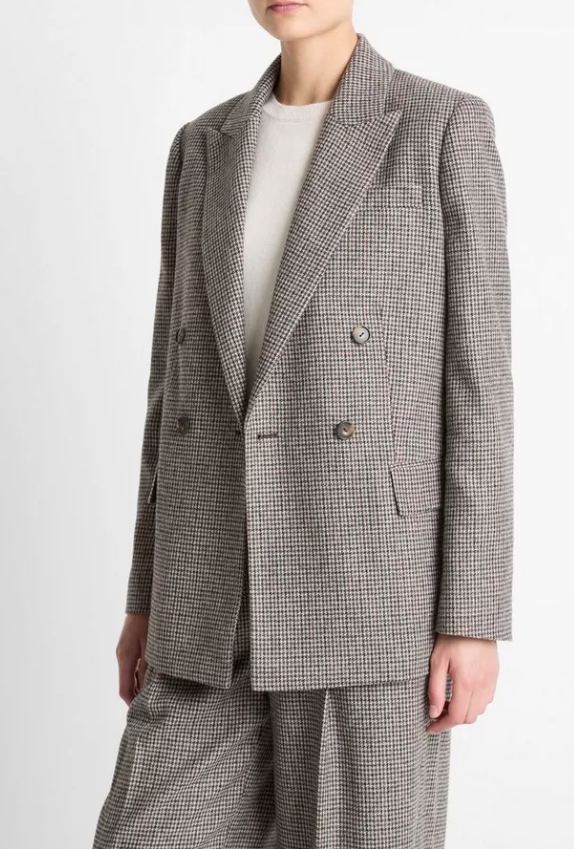 Double Breasted Blazer-Outerwear-Vince-Cacao Houndstooth-00-Mercantile Portland