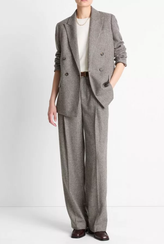 Double Breasted Blazer-Outerwear-Vince-Cacao Houndstooth-00-Mercantile Portland