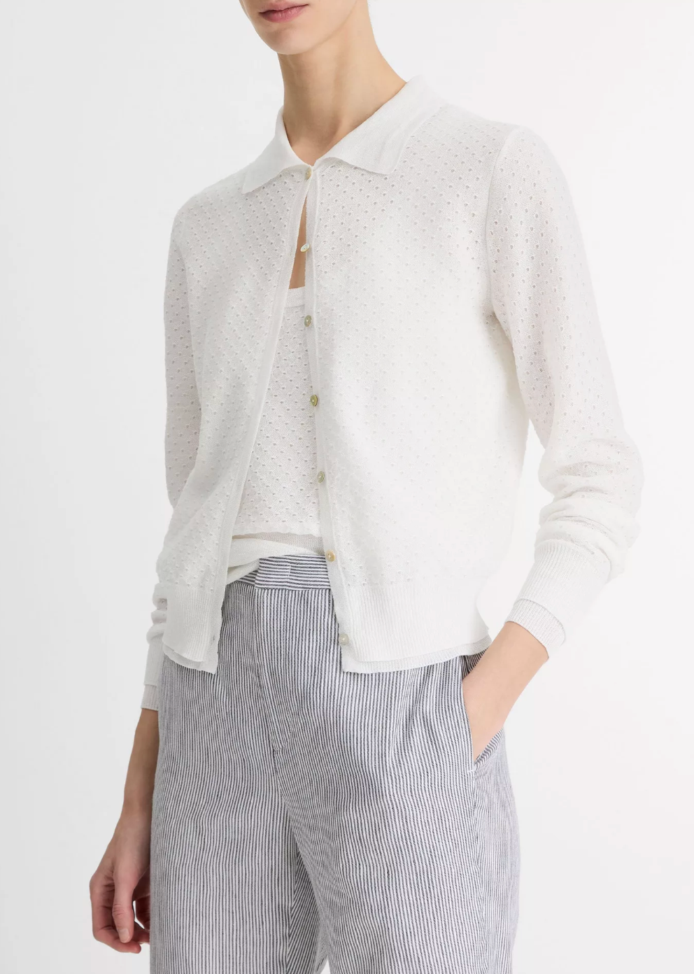 Double-Layer Mesh Cardigan-Clothing-Vince-Optic White-XS-Mercantile Portland