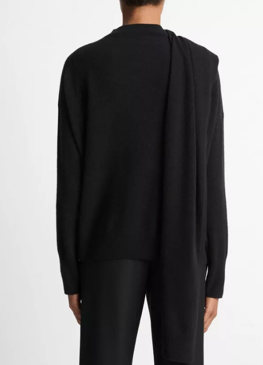 Draped-Shawl Wool-Cashmere Sweater-Sweaters-Vince-Black-XXS-Mercantile Portland