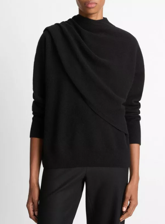 Draped-Shawl Wool-Cashmere Sweater-Sweaters-Vince-Black-XXS-Mercantile Portland