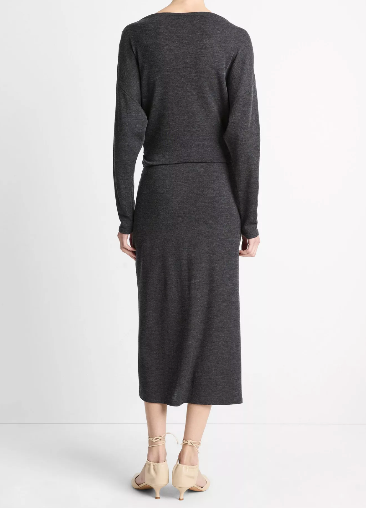 Draped Waist Wool Midi Skirt-Skirts and Shorts-Vince-Dark Heather Grey-XXS-Mercantile Portland