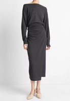 Draped Waist Wool Midi Skirt-Skirts and Shorts-Vince-Dark Heather Grey-XXS-Mercantile Portland