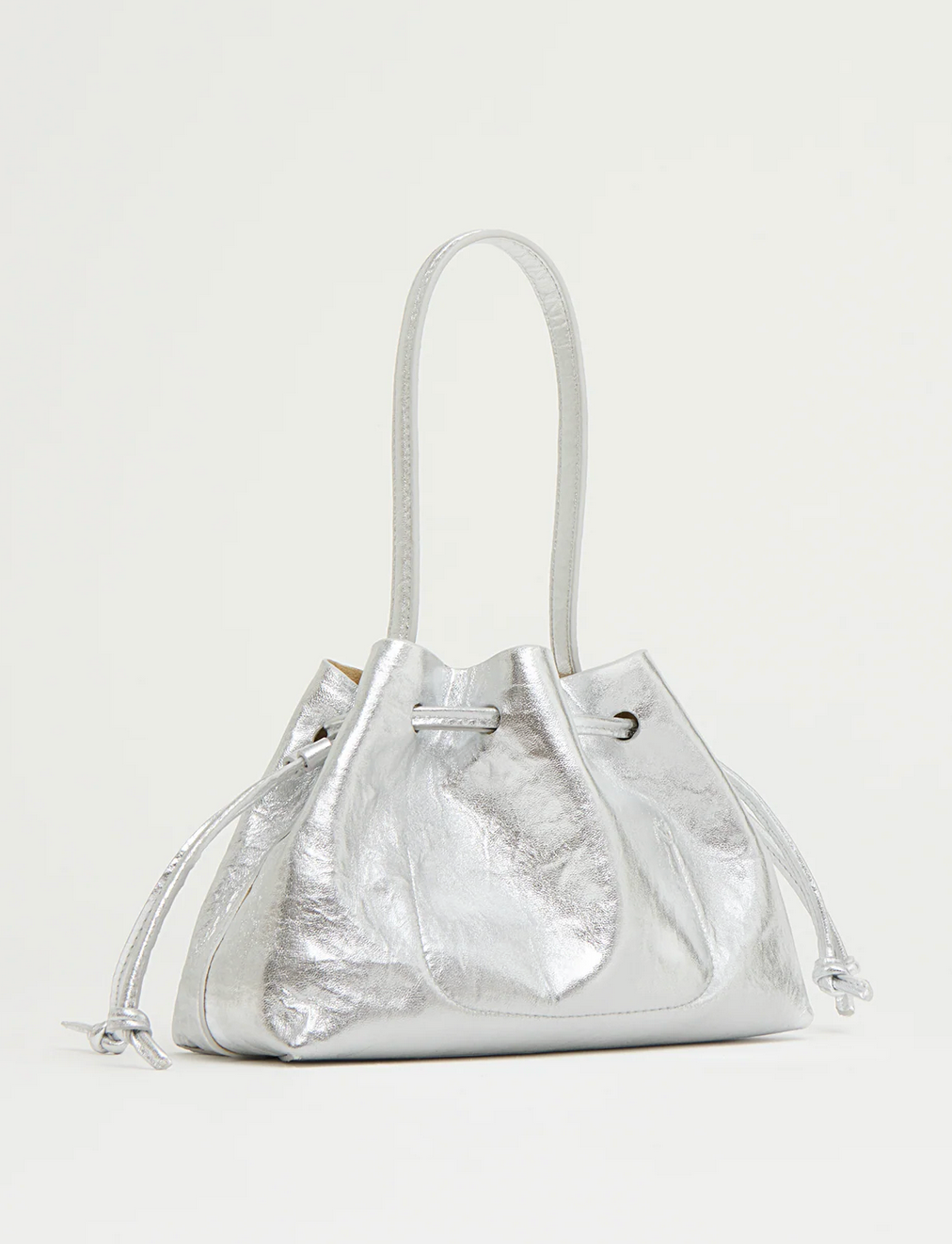 Drawstring Pouchette in Crinkled Silver-Handbags-Mansur Gavriel-Silver-OS-Mercantile Portland