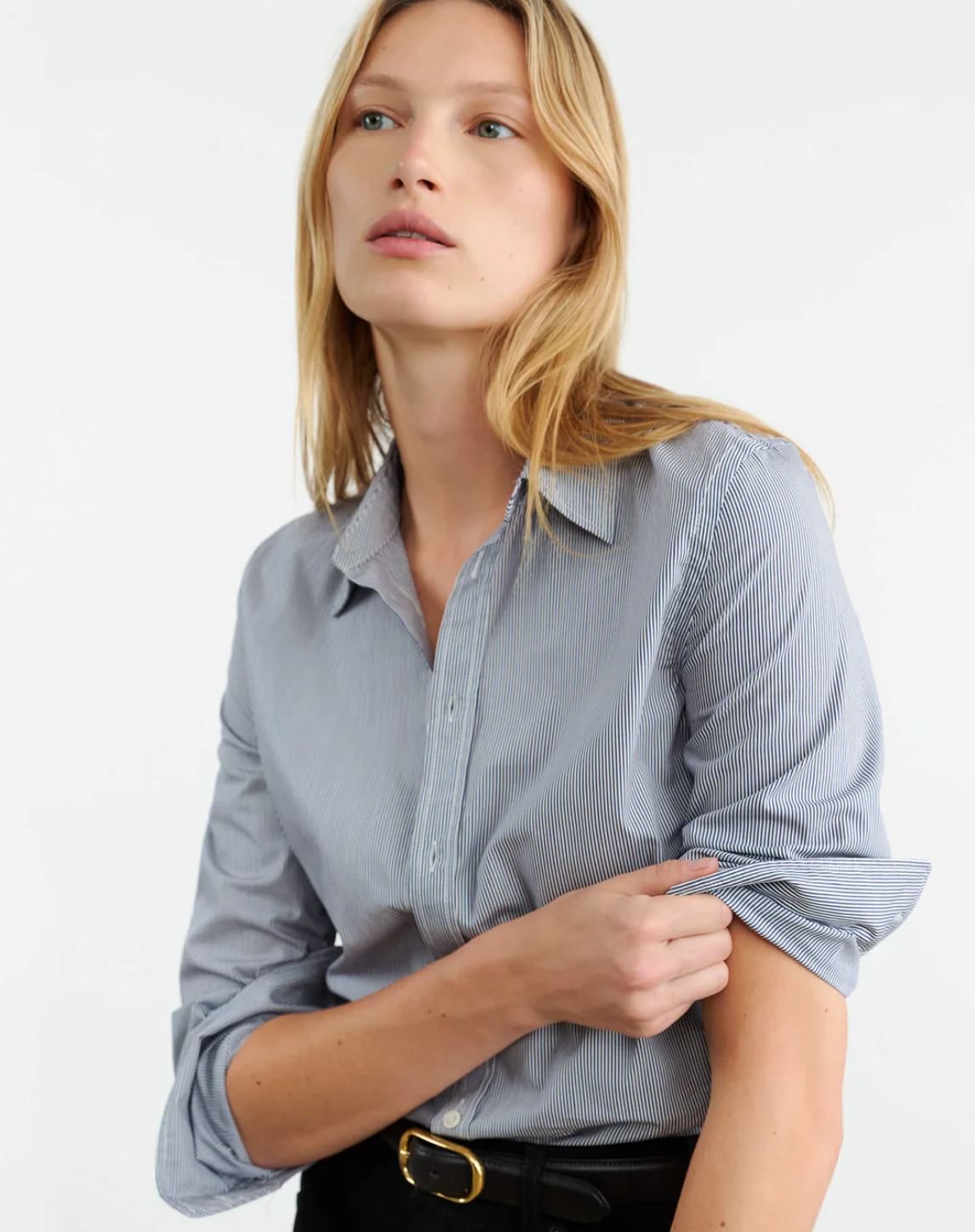 Dyllan Shrunken Shirt-Clothing-Nili Lotan-Mini Navy Stripes-XS-Mercantile Portland